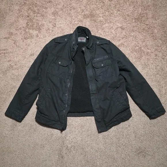 Levi's Military Jacket Men's Large Two-Pocket Sherpa Lined Black MSRP $180 7C024